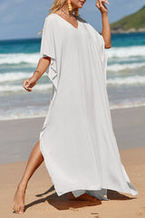 Slit V-Neck Half Sleeve Cover-Up