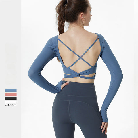 Sexy Long Sleeve Yoga Clothes Backless Gym Breathable Fitness Crop Yop Quick Dry Sportswear Women Workout Top Female