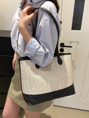 Contrast Straw Woven Tote Bag