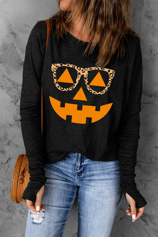 Pumpkin Face Graphic Long Sleeve T-Shirt