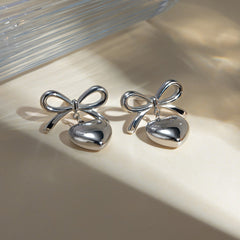 Stainless Steel Bow & Heart Drop Earrings
