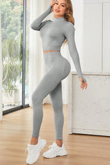 Mock Neck Long Sleeve Top and Leggings Active Set