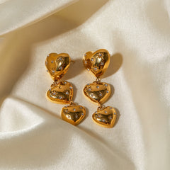 Rhinestone Stainless Steel Heart Earrings