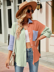 Color Block Button Up Collared Neck Shirt