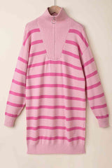 Striped Quarter-Zip Collared Sweater Dress