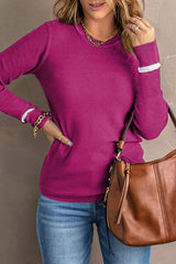 Round Neck Contrast Long Sleeve Knit Top