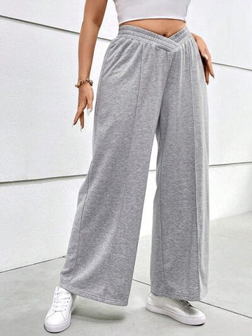 Plus Size Elastic Waist Wide Leg Pants