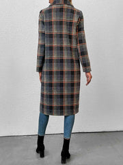 Plaid Lapel Collar Trench Coat