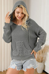 Rivet Drawstring Hooded Long Sleeve Sweater