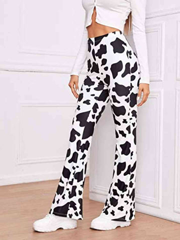 Cow Print High Waist Flare Pants