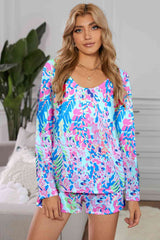 Round Neck Printed Top and Shorts Lounge Set