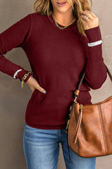 Round Neck Contrast Long Sleeve Knit Top